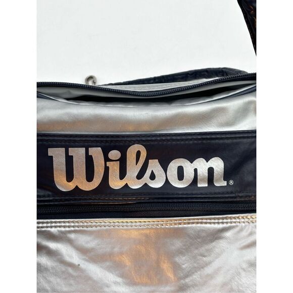 Wilson vintage silver bag with navy blue handle and shoulder strap - Picture 2 of 16